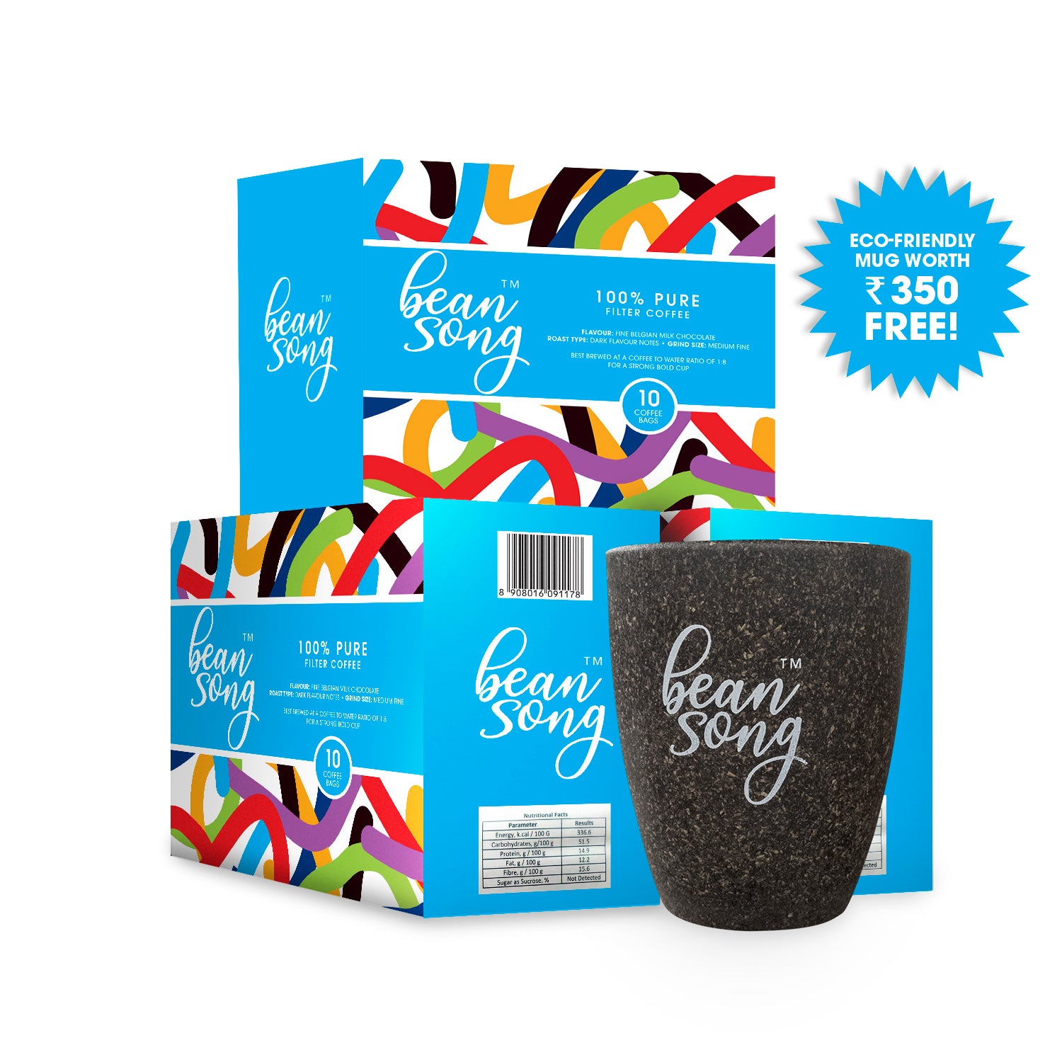 100% Pure Filter Coffee Drip Bags 10 Drip Bags (Pack of 3) with Free Coffee Mug