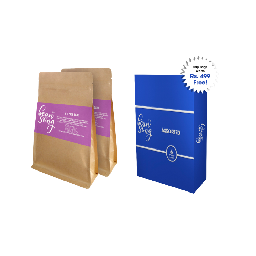 Espresso Coffee Powder (250 g) Pack of 2 with Free Assorted Coffee Drip Bags of 6 Easy Pour (6X20g) Coffee Blends